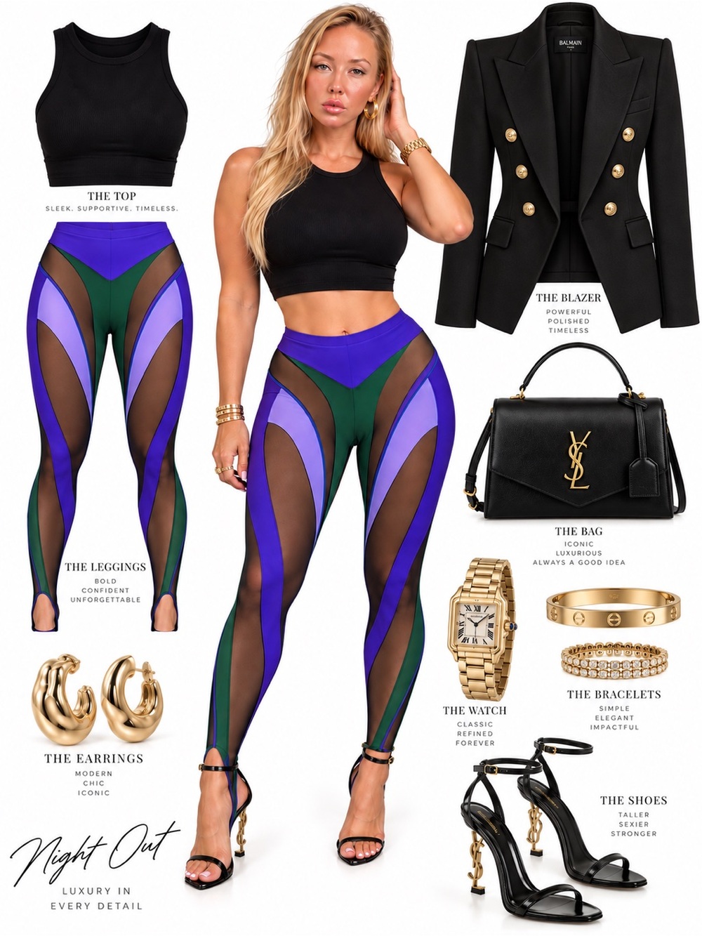 Mugler leggings. High-Waist Colorblock Mesh Leggings - Purple & Green